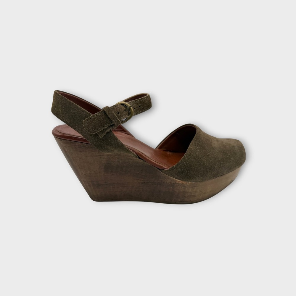 Rachel Comey Suede Leather Wood Clog Shoes Heels Wedge Mary Janes Green Size 7